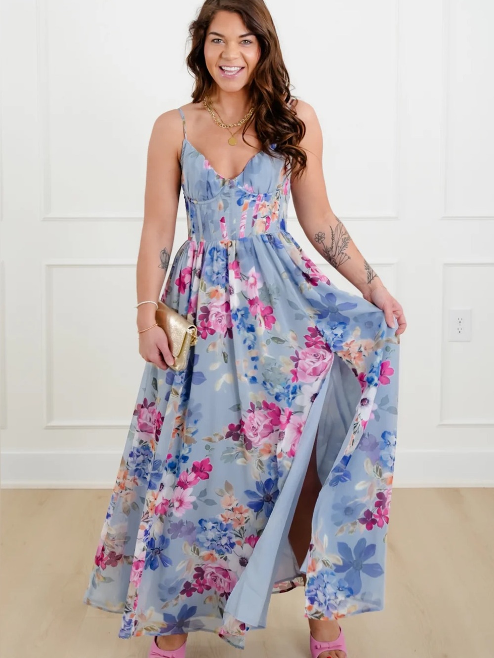 BNWT - Size Small - Dress Forum Floral Light Blue Dress w/Corset Lace-up Bodice